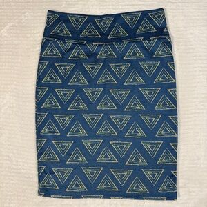 LuLaRoe Blue & Green Geometric Triangle Print Cassie Skirt Large